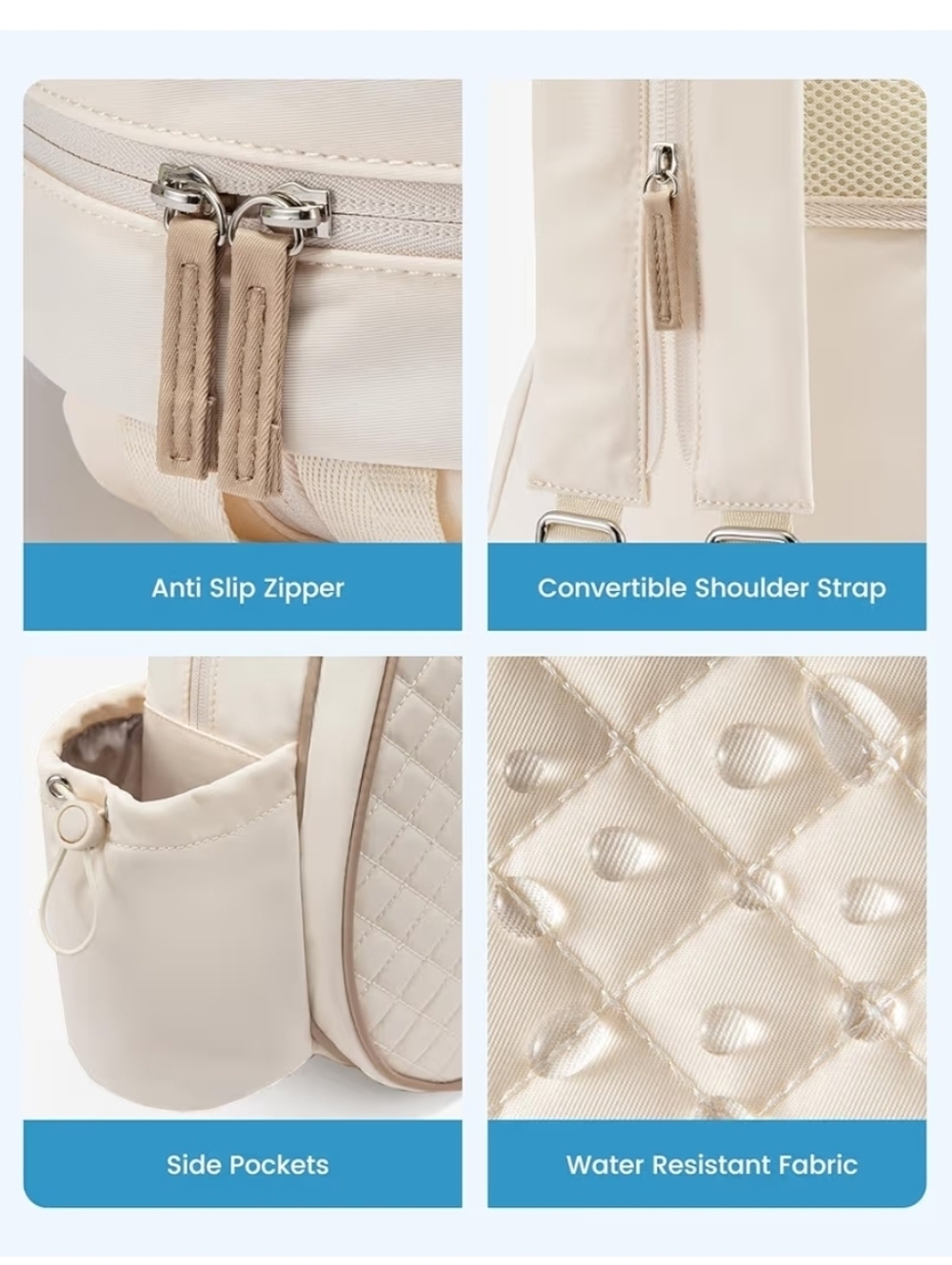 Quilted Cream Tennis Racket Backpack - Picture 12 of 12